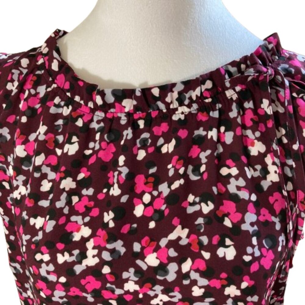 Talbots Sleeveless Confetti Top Burgundy Pink White Pleated Neckline Fun, Medium - Picture 8 of 12